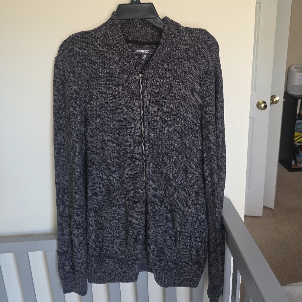 Commerce Men's Dark Gray Heathered Zip-Up Sweater Size Medium
